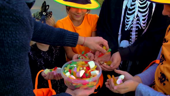 Children in Costumes are Celebrating Halloween