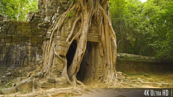 4K Entrance to Ta Som Temple Inside the Angkor Wat Complex in Siem Reap, Cambodia