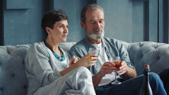 Happy Aged Couple Drinking Wine