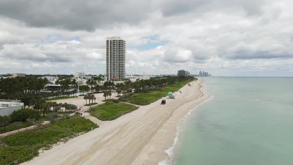 Aerial video coastal Miami Beach flyby