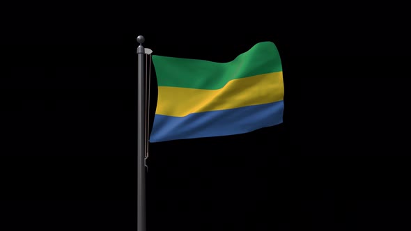 Gabon Flag On Flagpole With Alpha Channel 4K