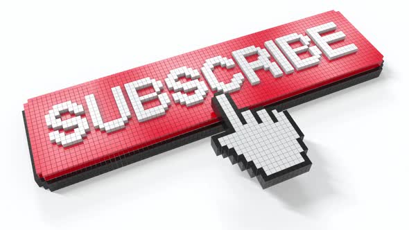 3D Pixel mouse pointer click on red subscribe button