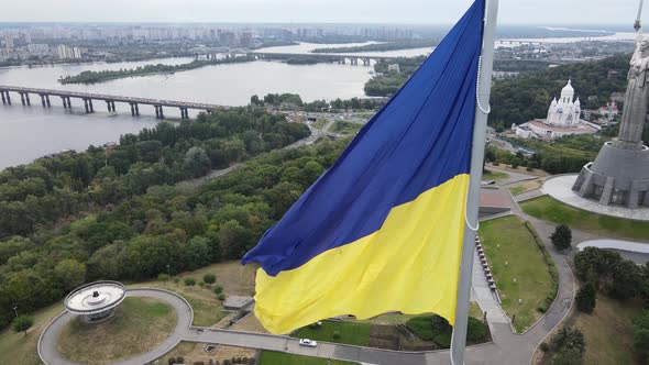 Kyiv - National Flag of Ukraine By Day. Aerial View. Kiev