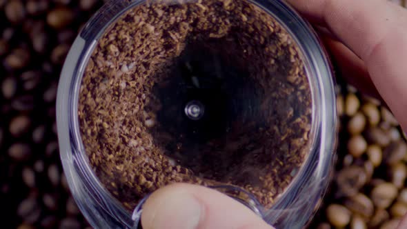 Closeup Coffee Grinder Making Aromatic Powder Top View