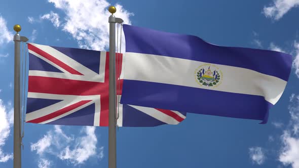 United Kingdom Flag Vs El Salvador Flag On Flagpole