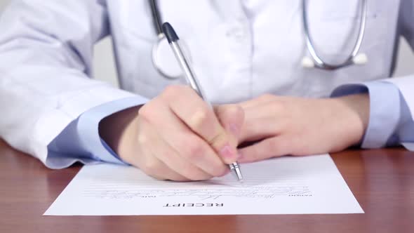 Medical Diagnose, Doctor with Stethoscope Continue Writing a Receipt for Patience