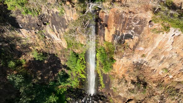 Waterfall at scenic  gorge canyons formation. Rural landscape.