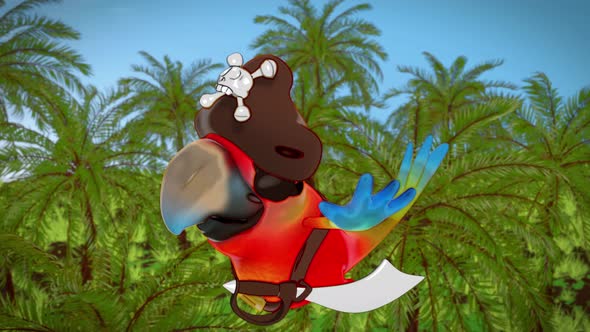 4K cartoon animation of a fun pirate Parrot
