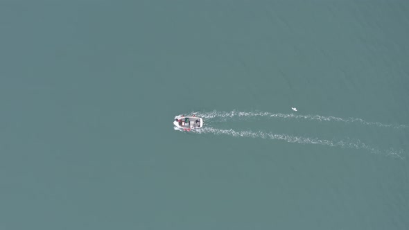 Bird's Eye View of a Fishing Boat at Sea