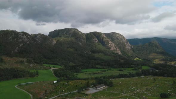 Mountainous countryside scenery in Rogaland county, Norway, aerial view