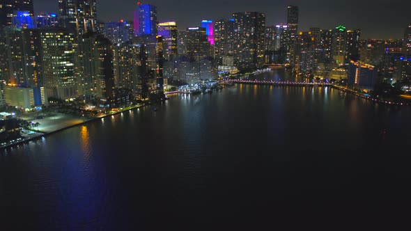 Aerial Tilt Up Reveal Brickell Miami City Lights 