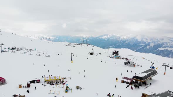 Drone Motion of Winter Ski Resort.