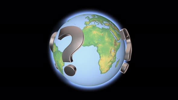 The question mark revolves around the globe.