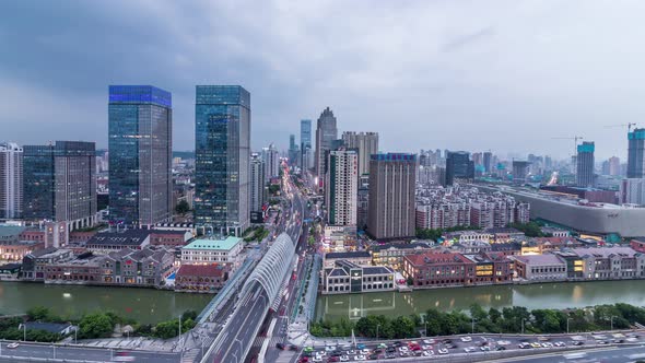 Time lapse of aerial view of wuhan city ,China