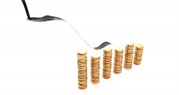 Oil Flows Over Coins and Drips Onto a White Surface. alt