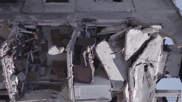 Vertical Video of Borodyanka Ukraine  Destroyed Building During the War