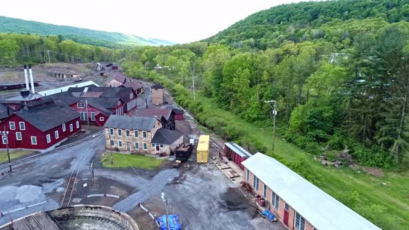 Aerial of an Abandoned Narrow Gauge Coal Rail Road & Round House Turntable