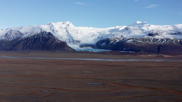 Aerial Wide View of a Majestic Snow Capped Mountains in Iceland