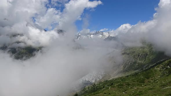 Time-lapse scene with Great Aletsch Glacier in national park Switzerland