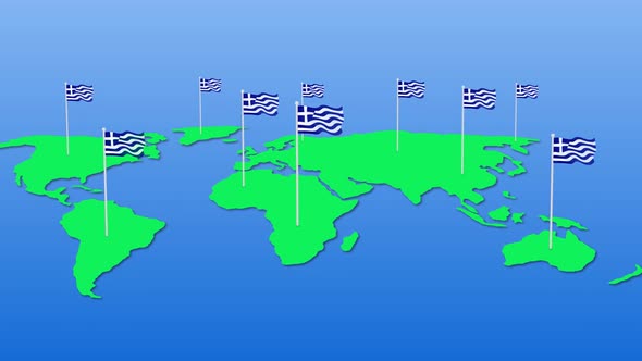 Greece Flag Wavy Animated On Earth Map