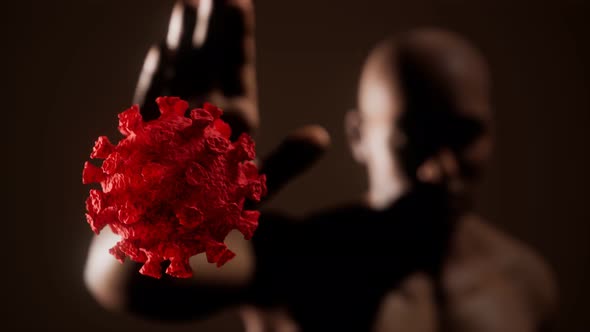 Scared Man Gesturing Stop Afraid of Coronavirus COVID-19 Infection alt