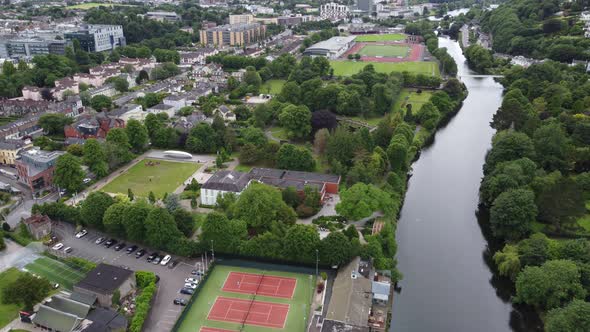 Fitzgeralds park and river Lee Cork Ireland drone aerial view