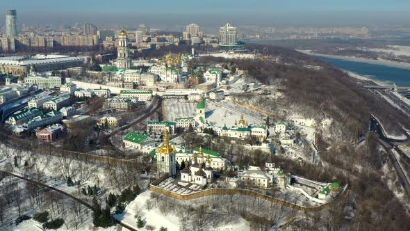 Beautiful winter top view of the Kiev-Pechersk Lavra.