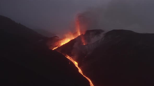 Aerial view of Volcan Cumbre Vieja, La Palma, Canary Islands, Spain.