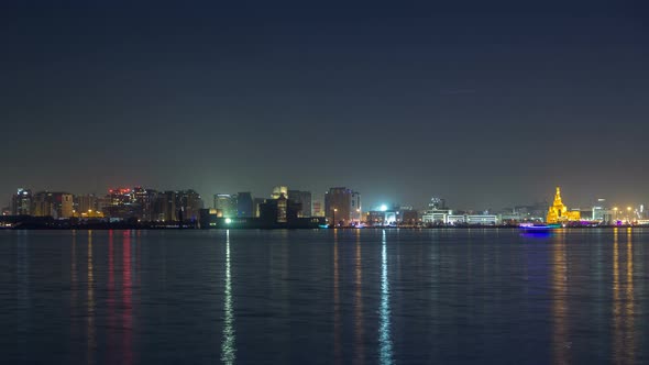 Doha Skyline with the Islamic Cultural Center Timelapse in Qatar Middle East