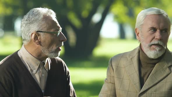 Two Grandfathers Discussing Political News, Friends Misunderstanding, Talking