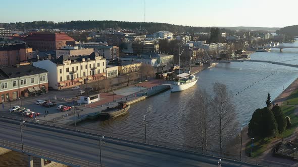 Aerial Shot of the River and Houses During Autumn in Porvoo Finland