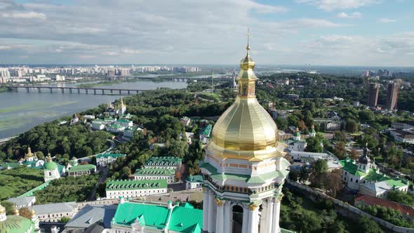 Aerial View of Kiev Pechersk Lavra Great Lavra Bell Tower Orthodox Monastery