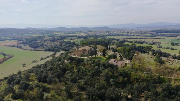 Drone shot of the archaeologically museum Ullastret and wonderful Catalan nature.