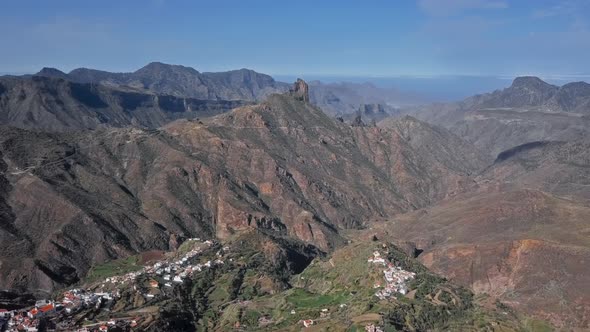 Aerial of Bentayga Rock and Tejeda Village Gran Canaria