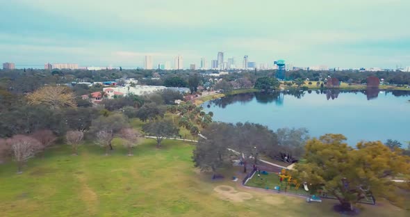 4K Aerial Video of Crescent Lake and Water Tower in St Petersburg, Florida