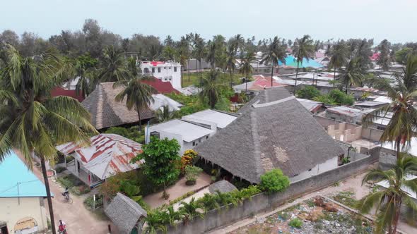 Aerial View African Slums Dirty House Roofs of Local Village Zanzibar Nungwi