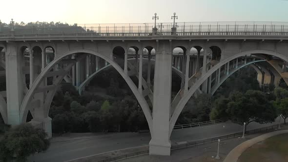Aerial Slide of Colorado Street Bridge in Front of Ventura Fwy in LA, California