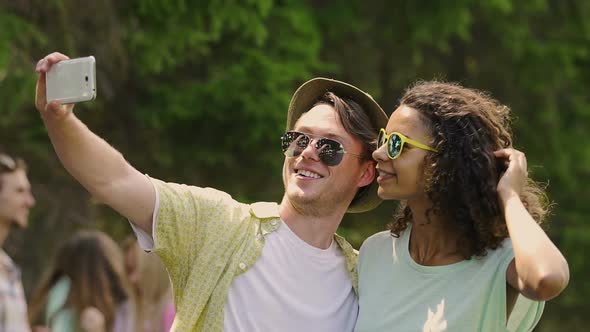 Happy Students Taking Selfie, Enjoying Cool Open-Air Music Concert With Friends