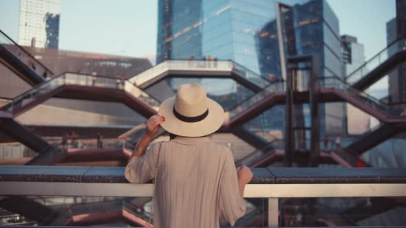 Young girl in the famous Vessel building in New York