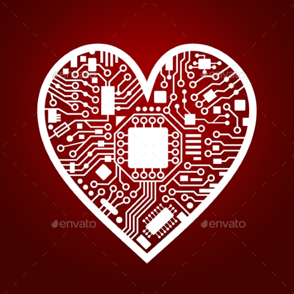 Valentines Day Red Background with Cyber Heart