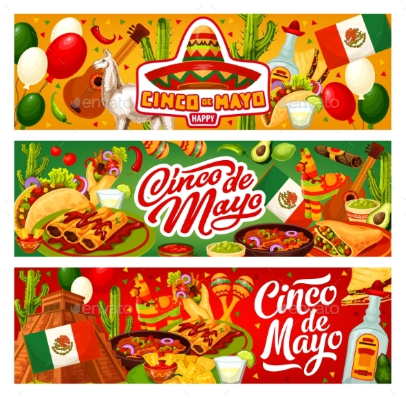 Cinco De Mayo Mexican Flag, Sombrero and Tequila