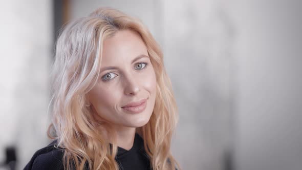 Happy Young Blonde Business Woman Portrait Indoor