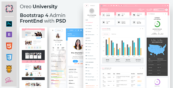 Oreo University - Bootstrap 4 Admin + Front End with PSD