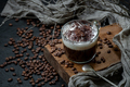 Cappuccino coffee with milk foam and chocolate on a wooden board - PhotoDune Item for Sale