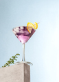 Cold cocktail with lavender syrup and lemon with ice on a light - PhotoDune Item for Sale