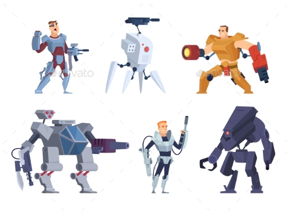 Robots Warriors. Characters in Exoskeleton Brutal