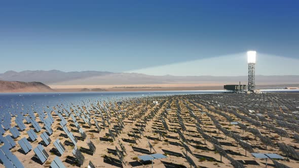 Nipton Farm California Landscape Amazing Aerial Solar Tower and Rows of Panels