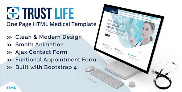 Trustlife - Medical and Health Landing Page HTML Template with RTL
