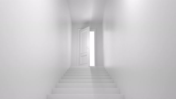 Shine of an Open Door with Steps in the Corridor