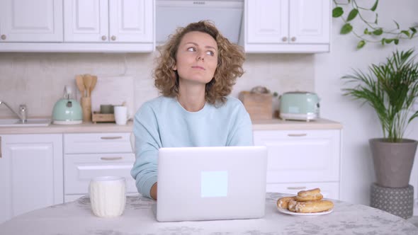 Young Woman Using Laptop At Cozy Home Interior. E-Business, E-Learning Concept.